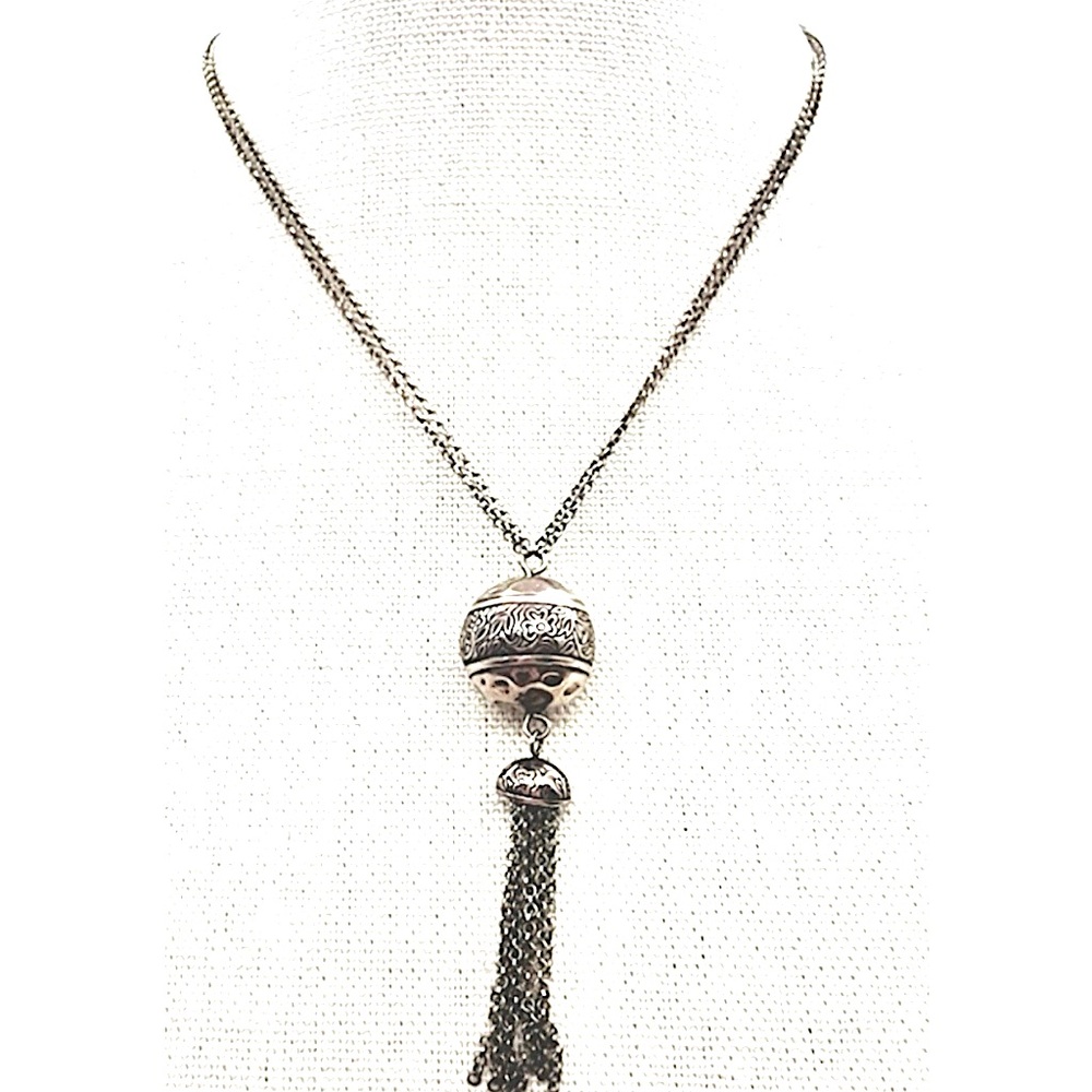 Sterling Silver Hand Etched Artisan Design Multi Tassels Choker Chain Necklace